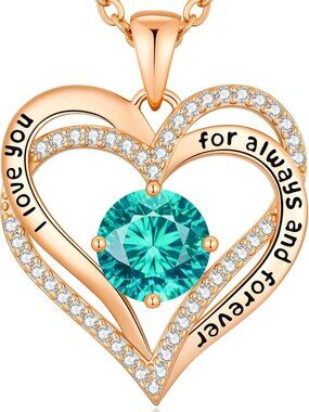 18K Rose Gold Heart Pendant Necklace with Birthstone - Perfect Gift for Her